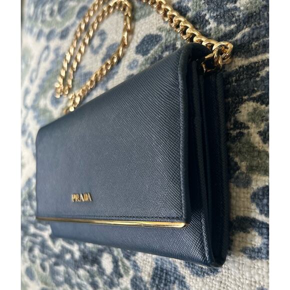 Authentic PRADA Saffiano Leather Metal Frame Continental Wallet in Blue w/COA - Picture 4 of 16
